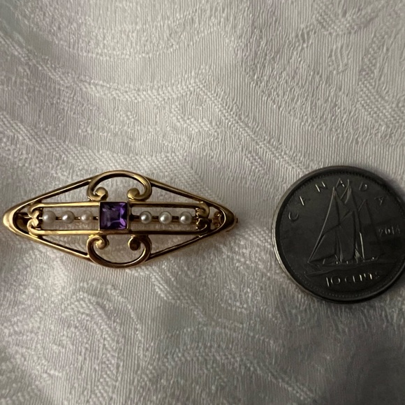 Amethyst and Pearl art nouveau brooch - Picture 2 of 3